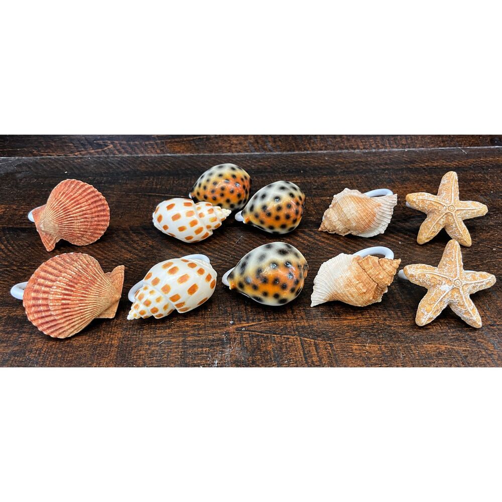 Coastal Seashell Starfish Shower Curtain Hooks Set of 11 Nautical Beach Bathroom